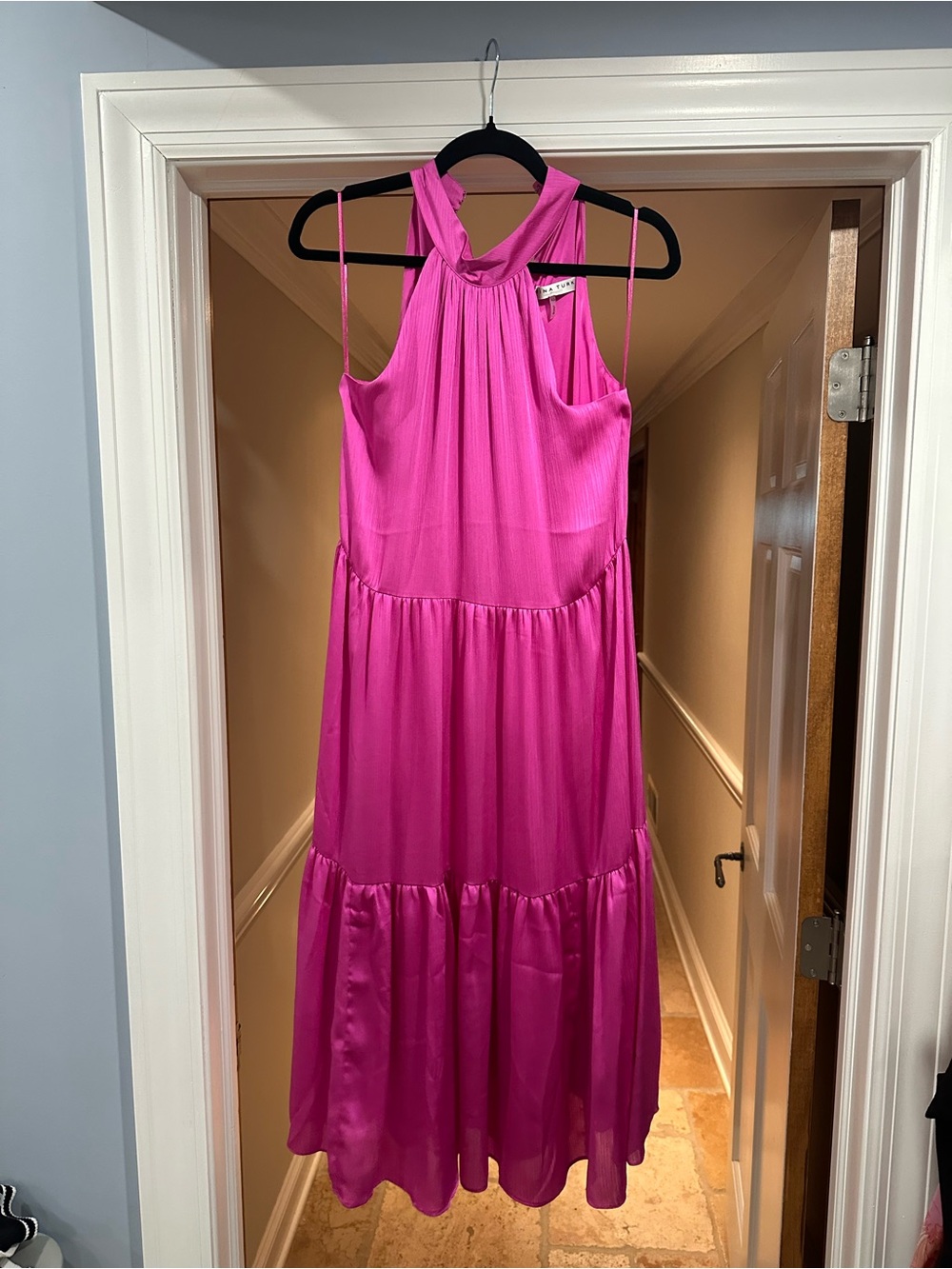 Trina Turk Hot Pink Tiered Halter Dress